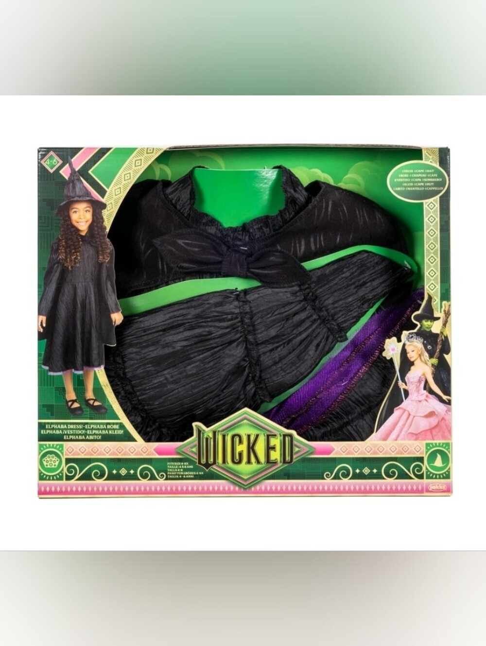 Wiked Elphaba Deluxe Halloween Costume Hat and Dress Set Kids